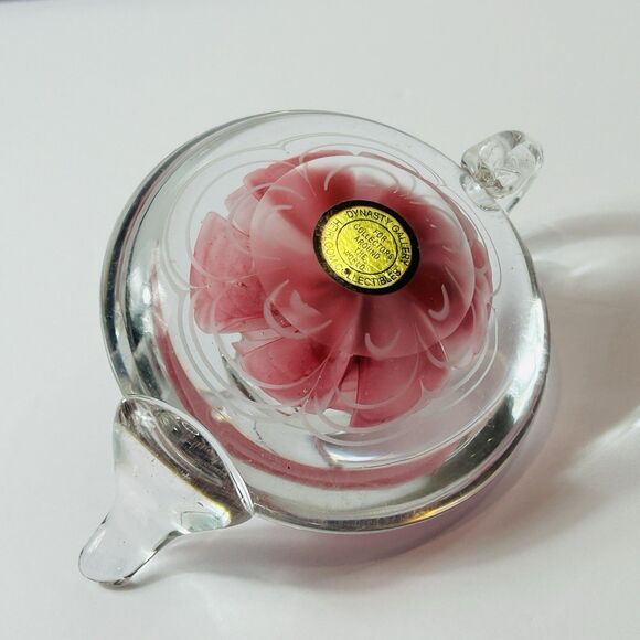 Pink Rose Glass Teapot Paperweight Dynasty Gallery Heirloom Collectible Flower - Picture 5 of 6